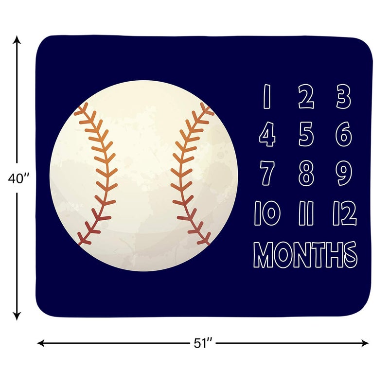Tebaby Baby Monthly Milestone Blanket Boy - Newborn Month Blanket Unisex Neutral Personalized Shower Gift Baseball Sports Nursery Decor Photography Background Prop with Frame Large 51''x40'' - Image 2